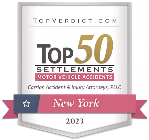 New York Top 50 Settlements Motor Vehicle Accidents 2023 Logo for Carrion Accident & Injury Attorneys, PLLC